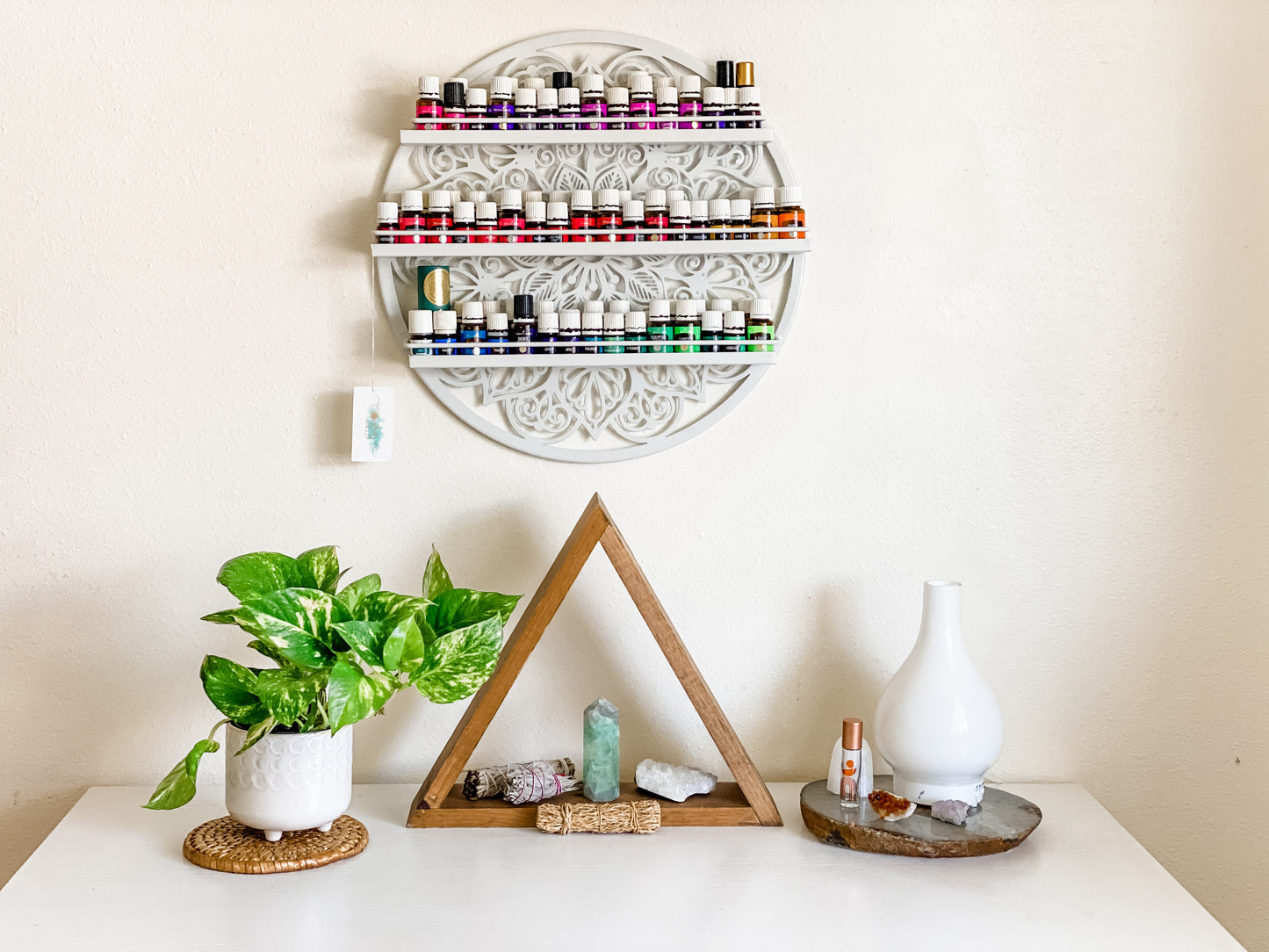 Coastfully Yours Mandala Essential Oil Shelf WHITE, Crystal Shelf, Spice Rack, Boho Wall Decor - Coastfully Yours 