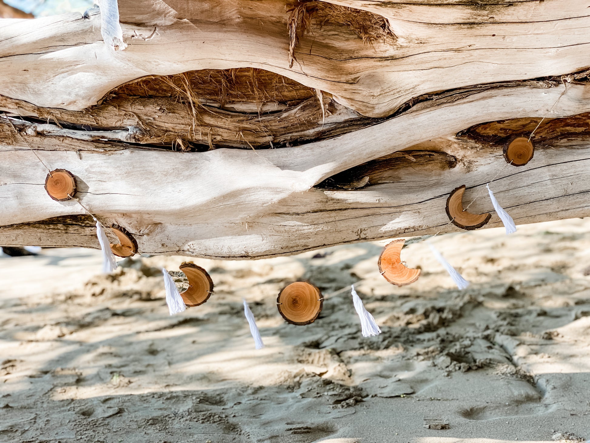 Coastfully Yours Handcarved Natural Birchwood Moon Phase Garland with Tassels - Coastfully Yours 